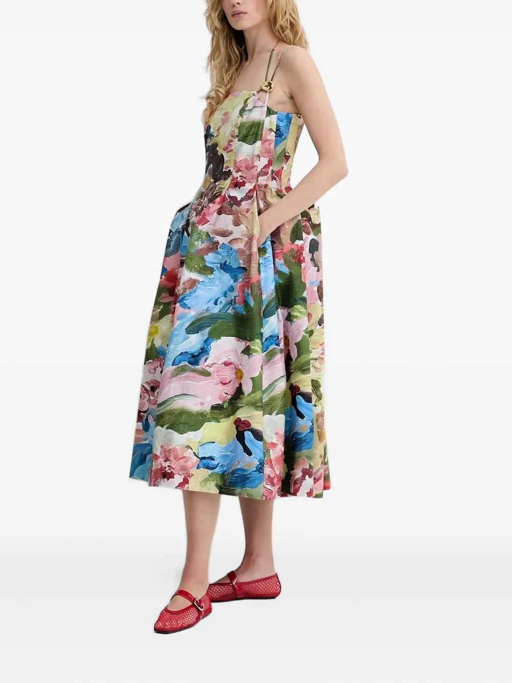 Stine Goya floral-print midi dress Roze