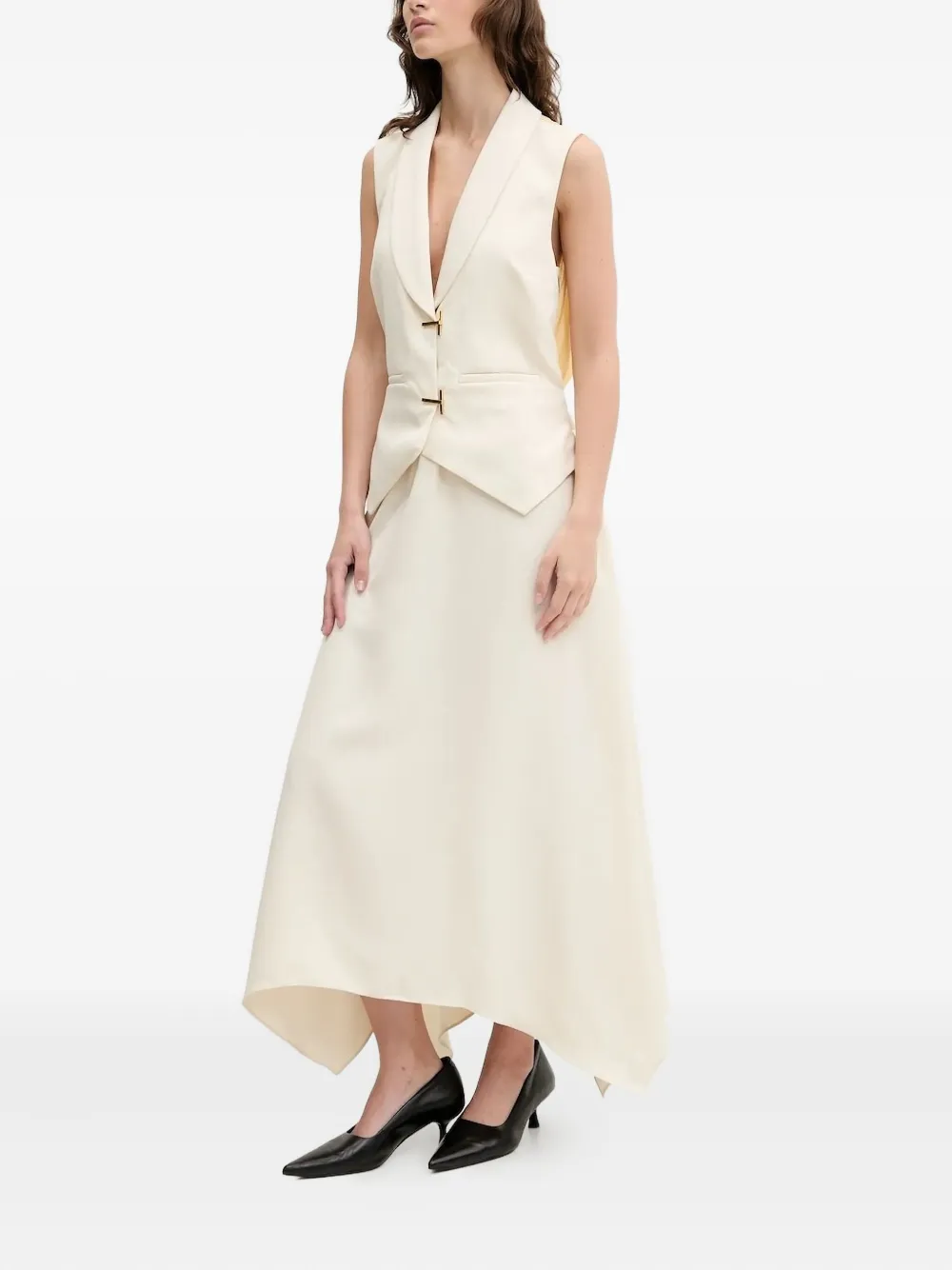Stine Goya asymmetrical gold-clasp dress Wit