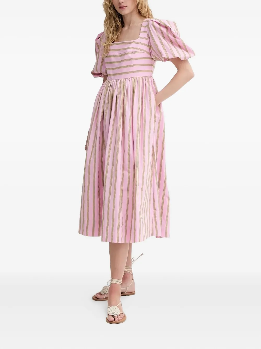 Stine Goya puff-sleeve striped dress Roze