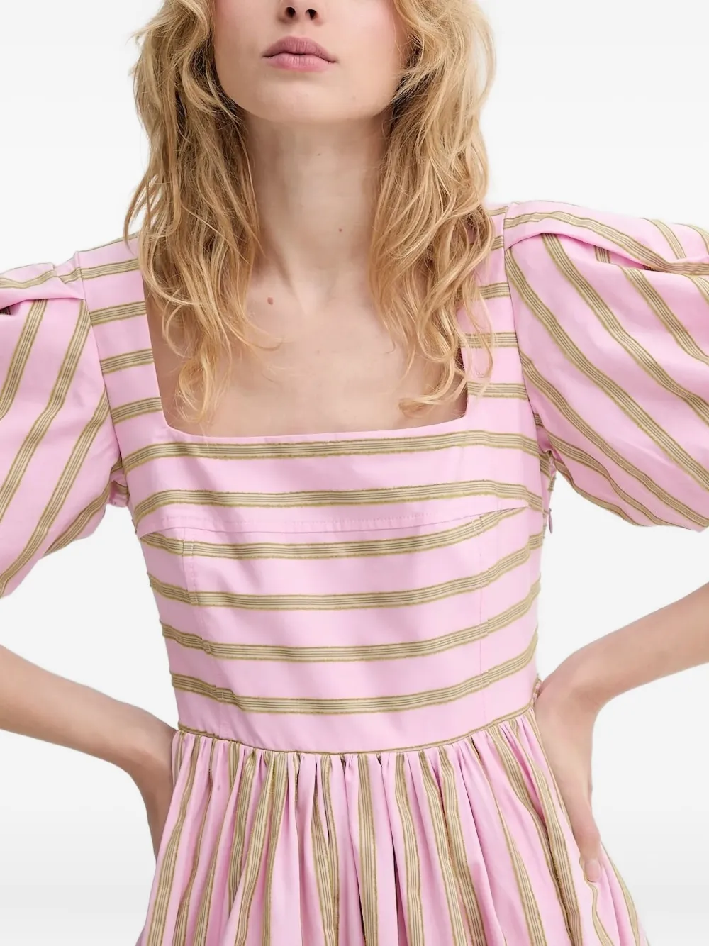 Stine Goya puff-sleeve striped dress Roze