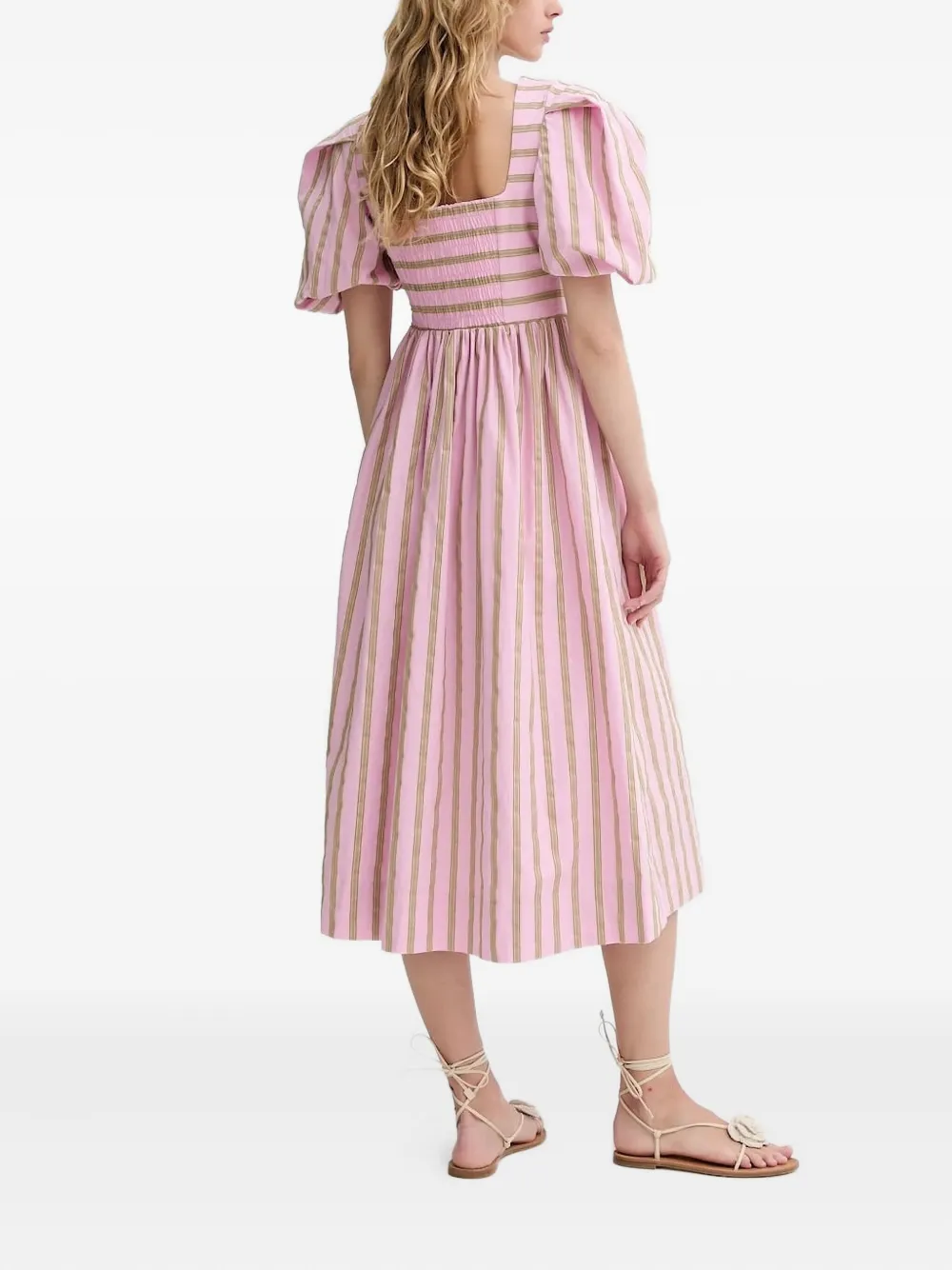 Stine Goya puff-sleeve striped dress Roze