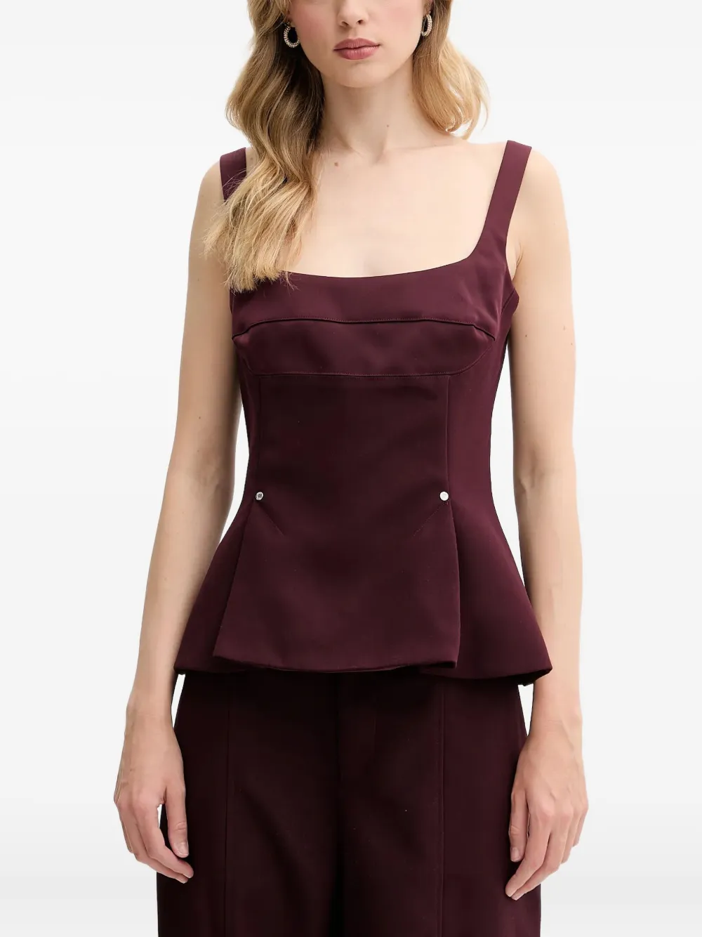 Stine Goya Sleeveless Fitted Waist Top Aubergine In Burgundy