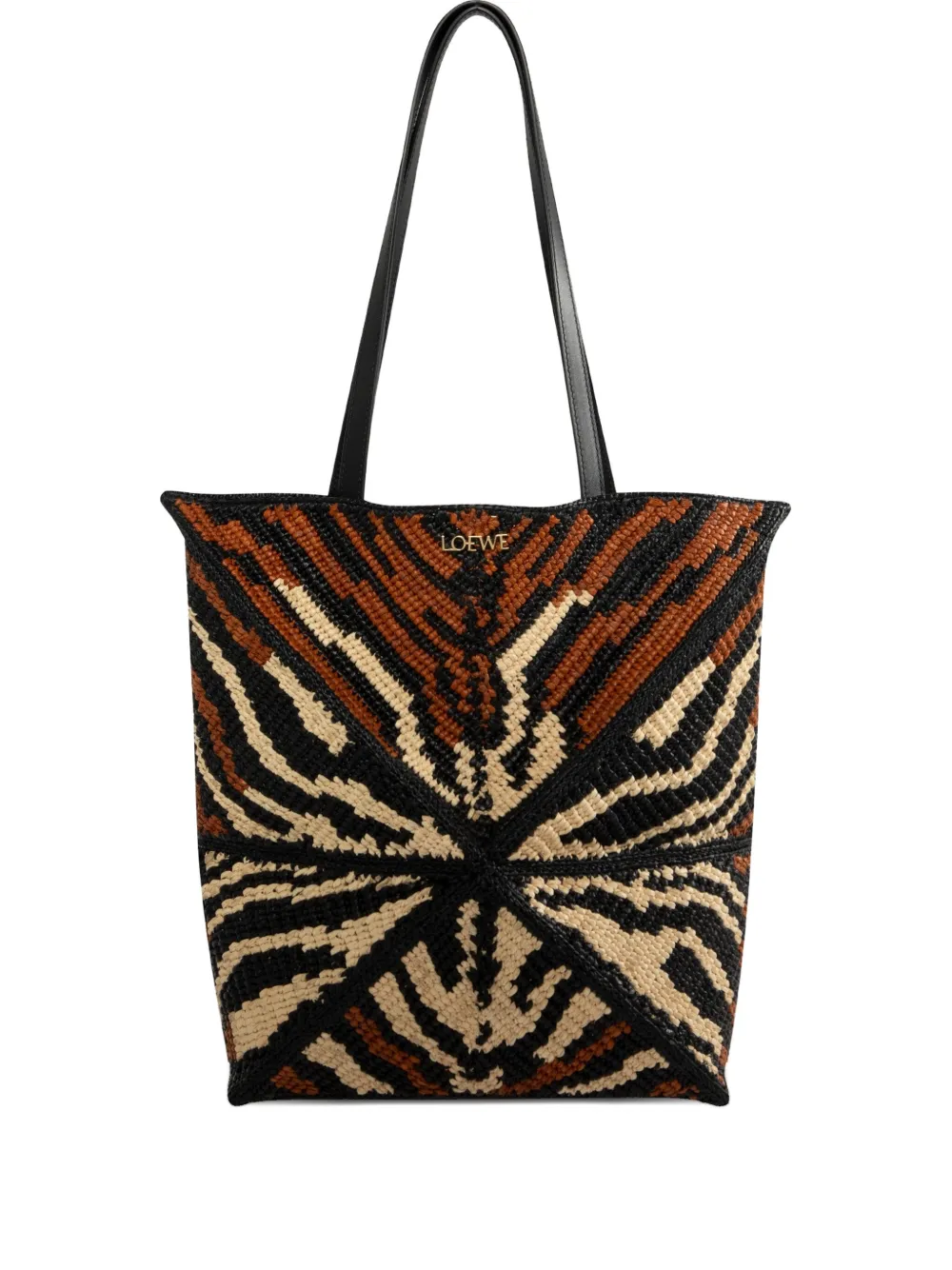LOEWE medium Puzzle tiger-print tote bag - ブラウン LOEWE medium Puzzle tiger-print tote bag - ブラウン