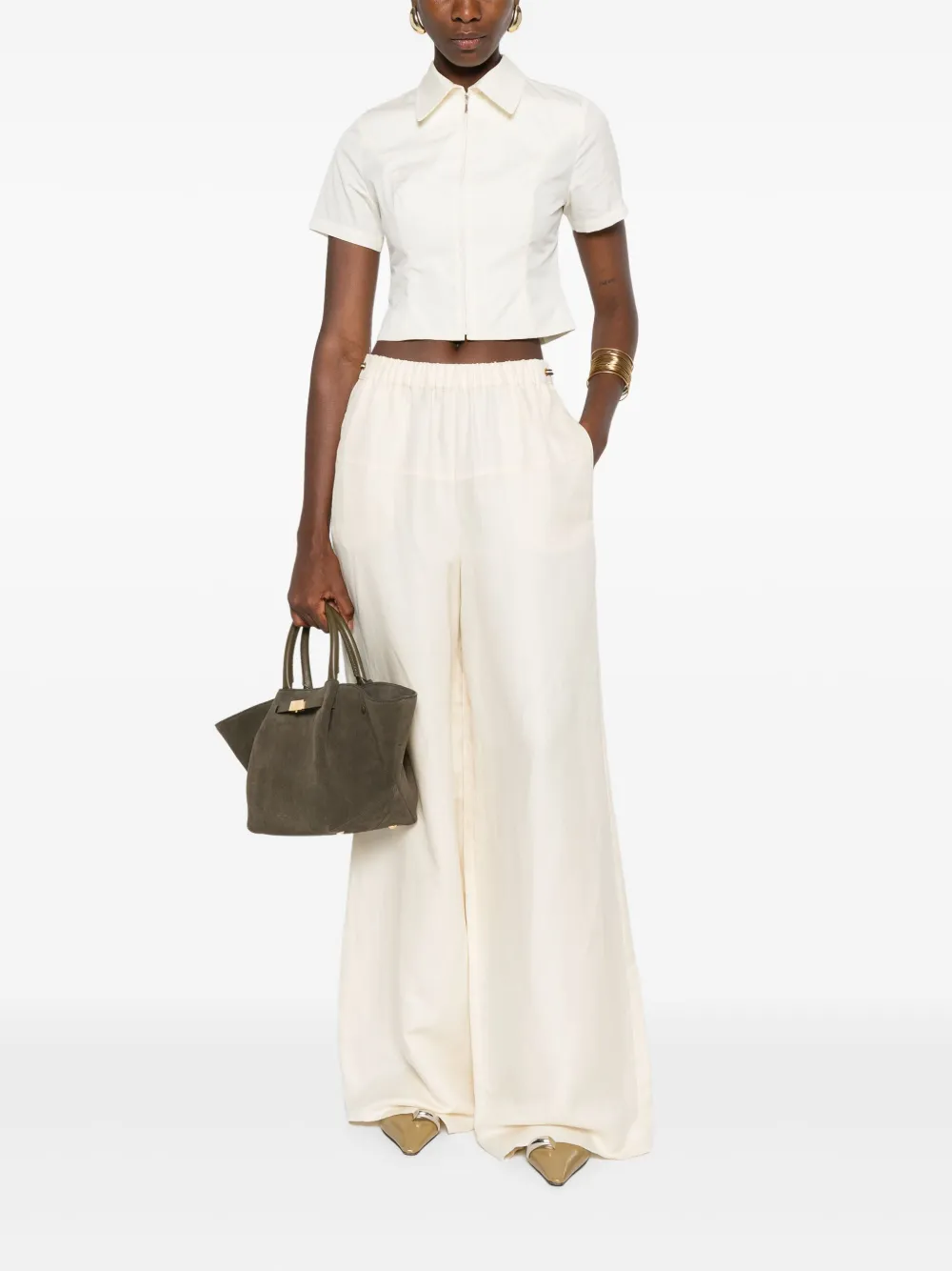Max Mara Broek met wijde pijpen Beige
