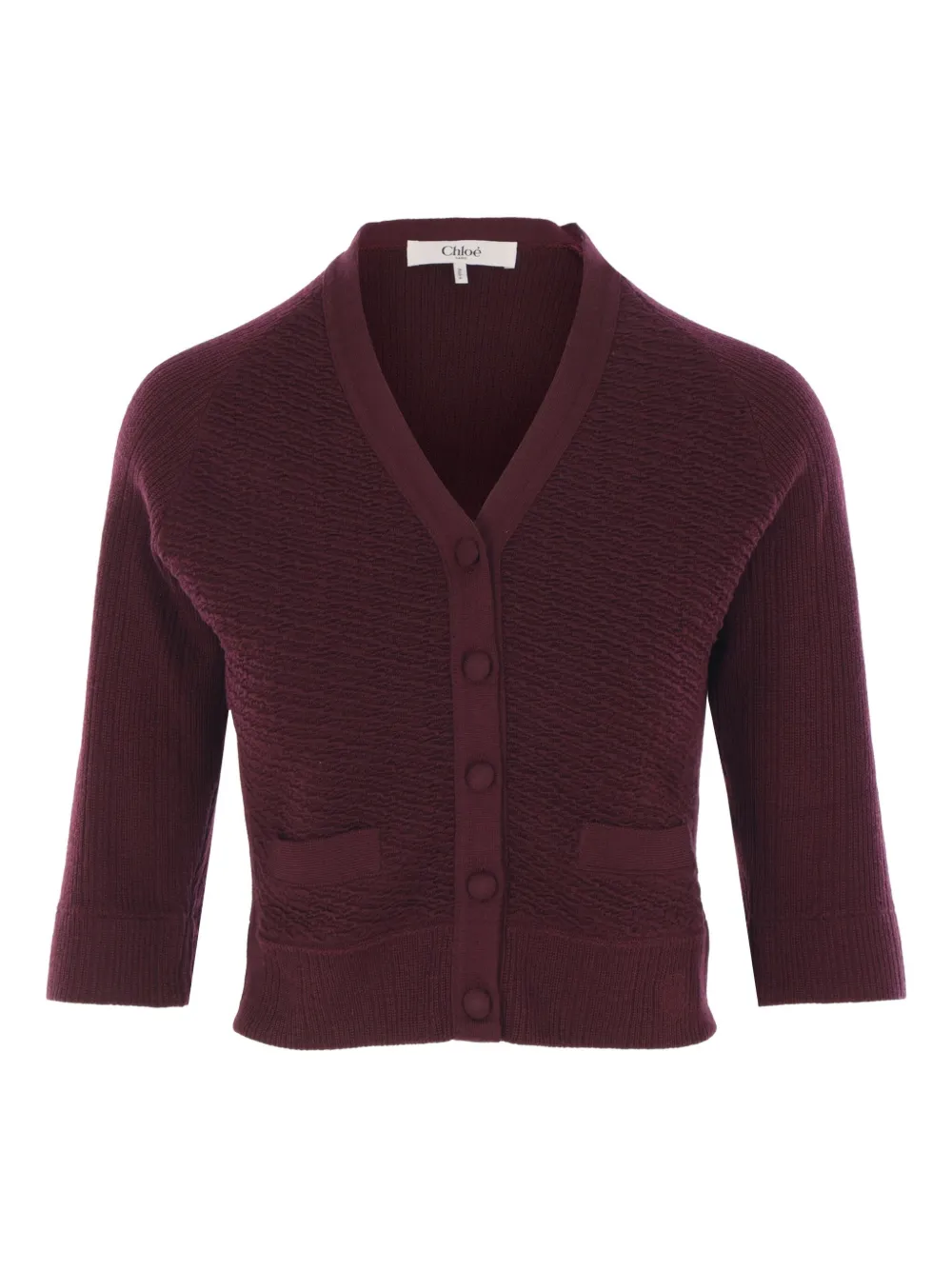 Chloé Textured Button Cardigan In Burgundy