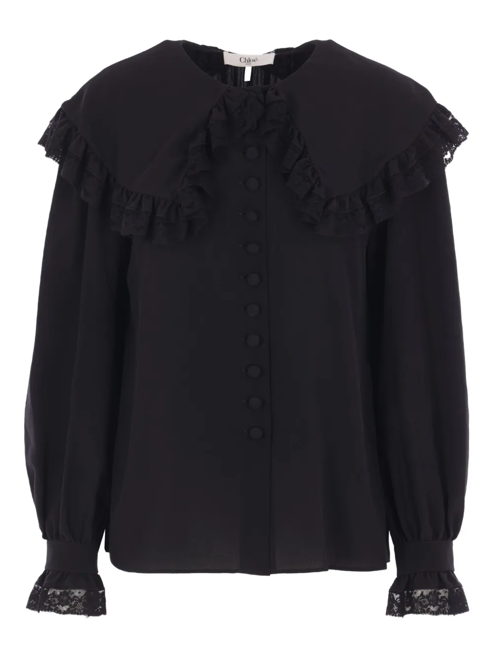 Chloé lace-trimmed ruffled top | Black | Image 1