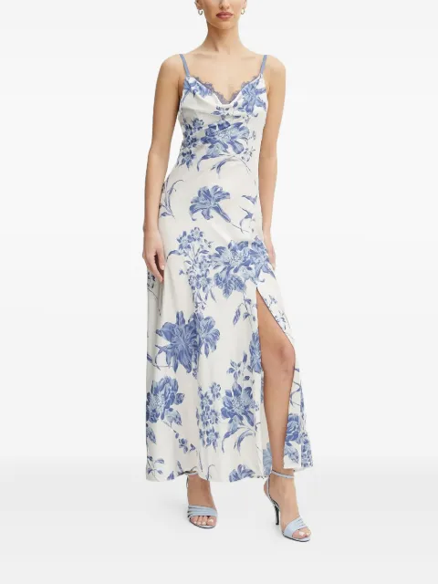 GUESS USA lace-trimmed floral-print maxi dress