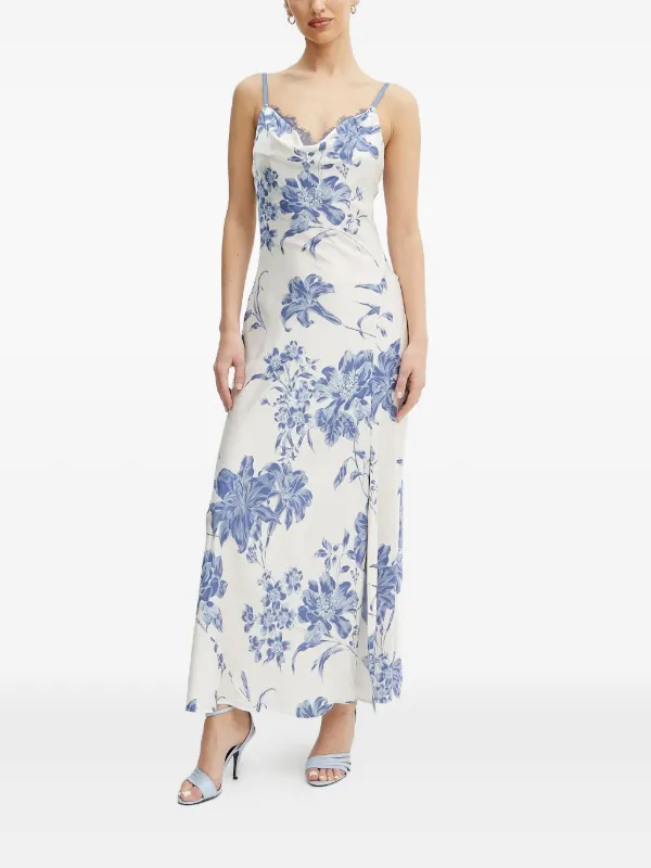 GUESS USA Vestido Largo Con Estampado Floral y Ribete De Encaje