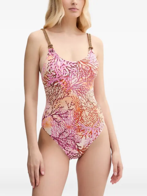 GUESS USA coral-print knotted swimsuit
