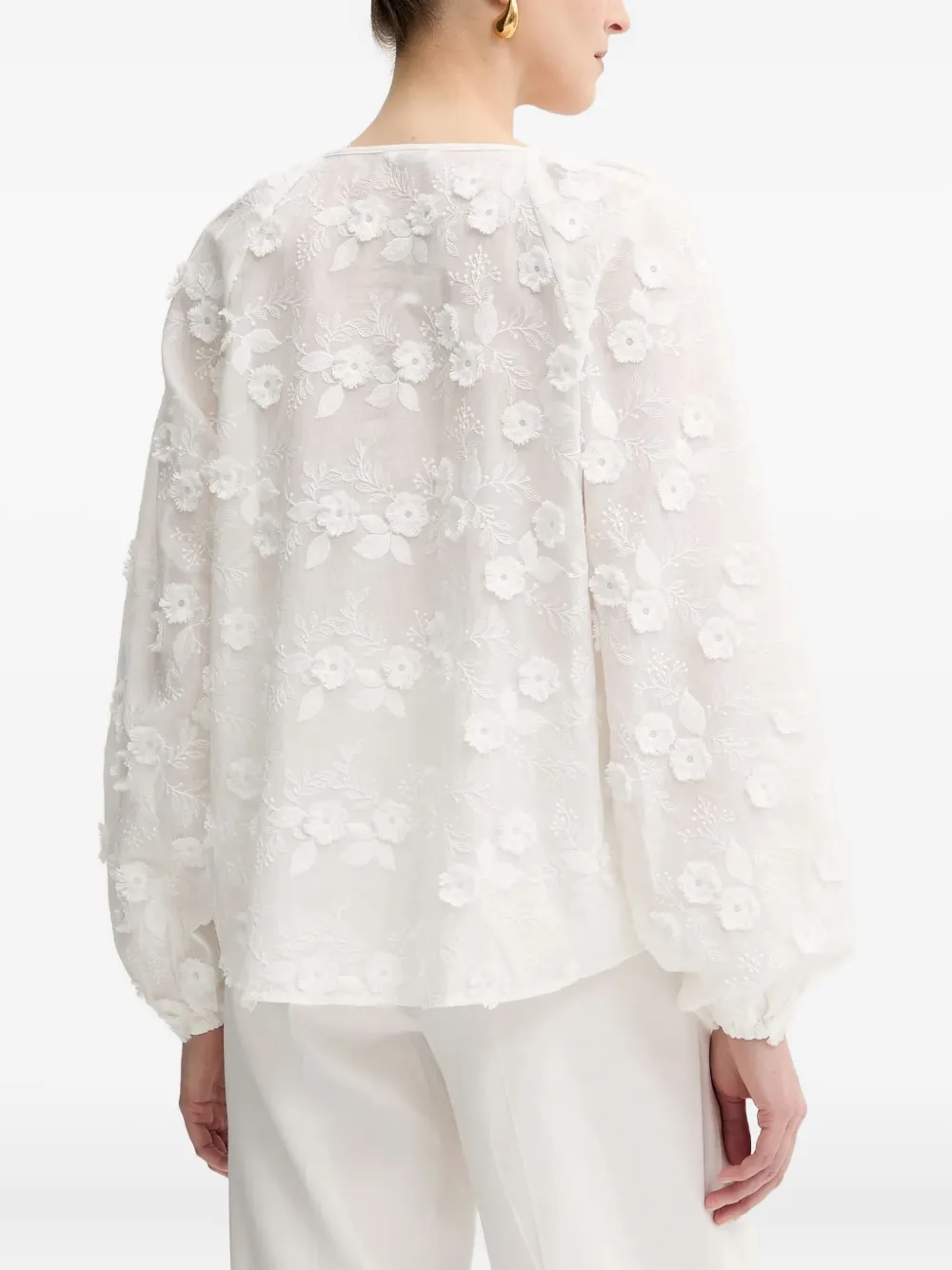 Guess Usa Floral-embroidered Blouse In Neutral