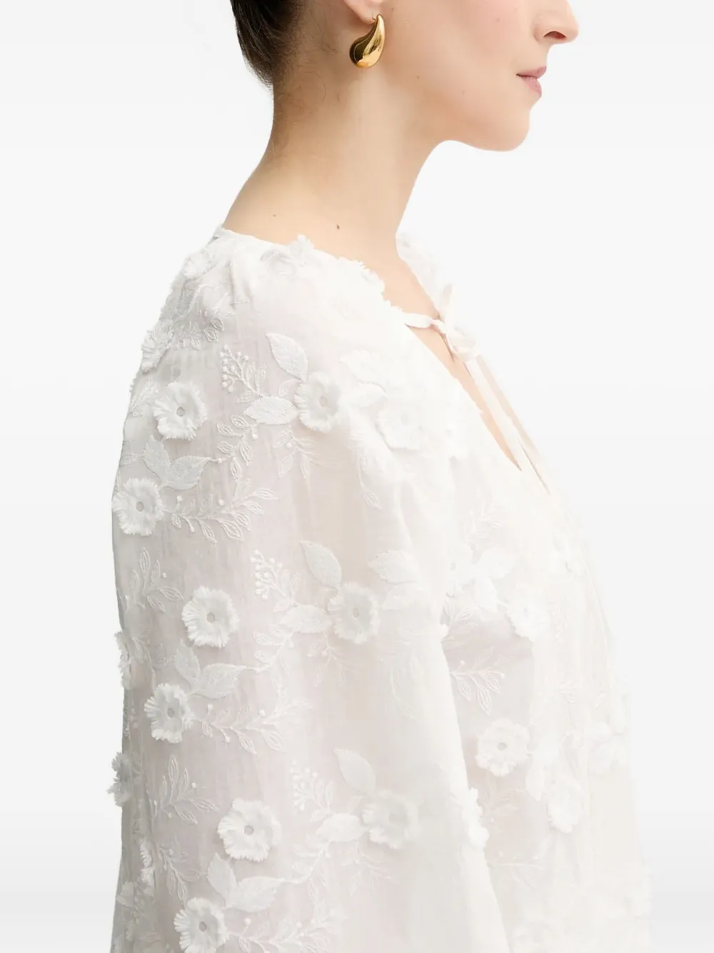 Guess Usa Floral-embroidered Blouse In Neutral