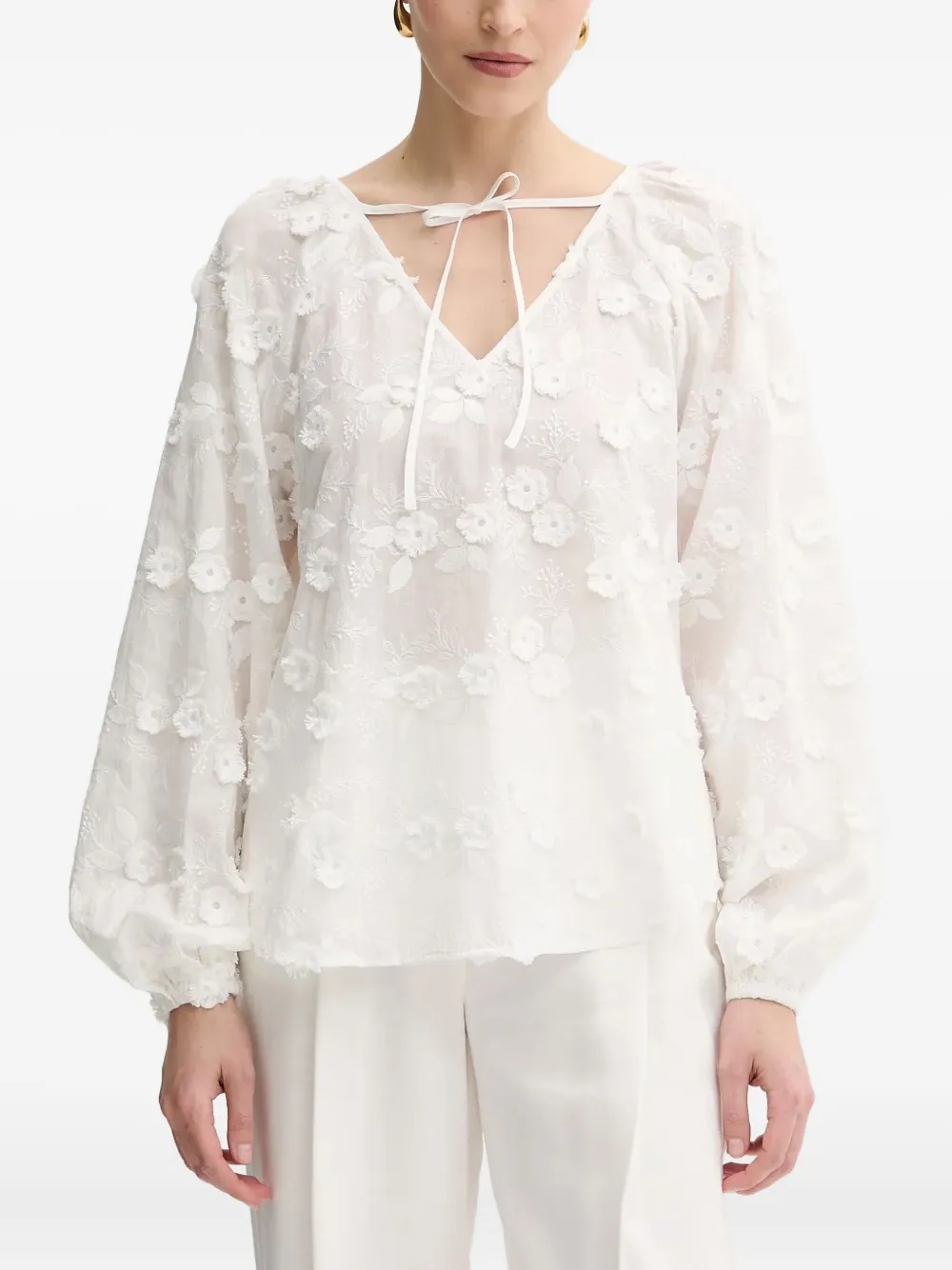 Guess Usa Floral-embroidered Blouse In Neutral