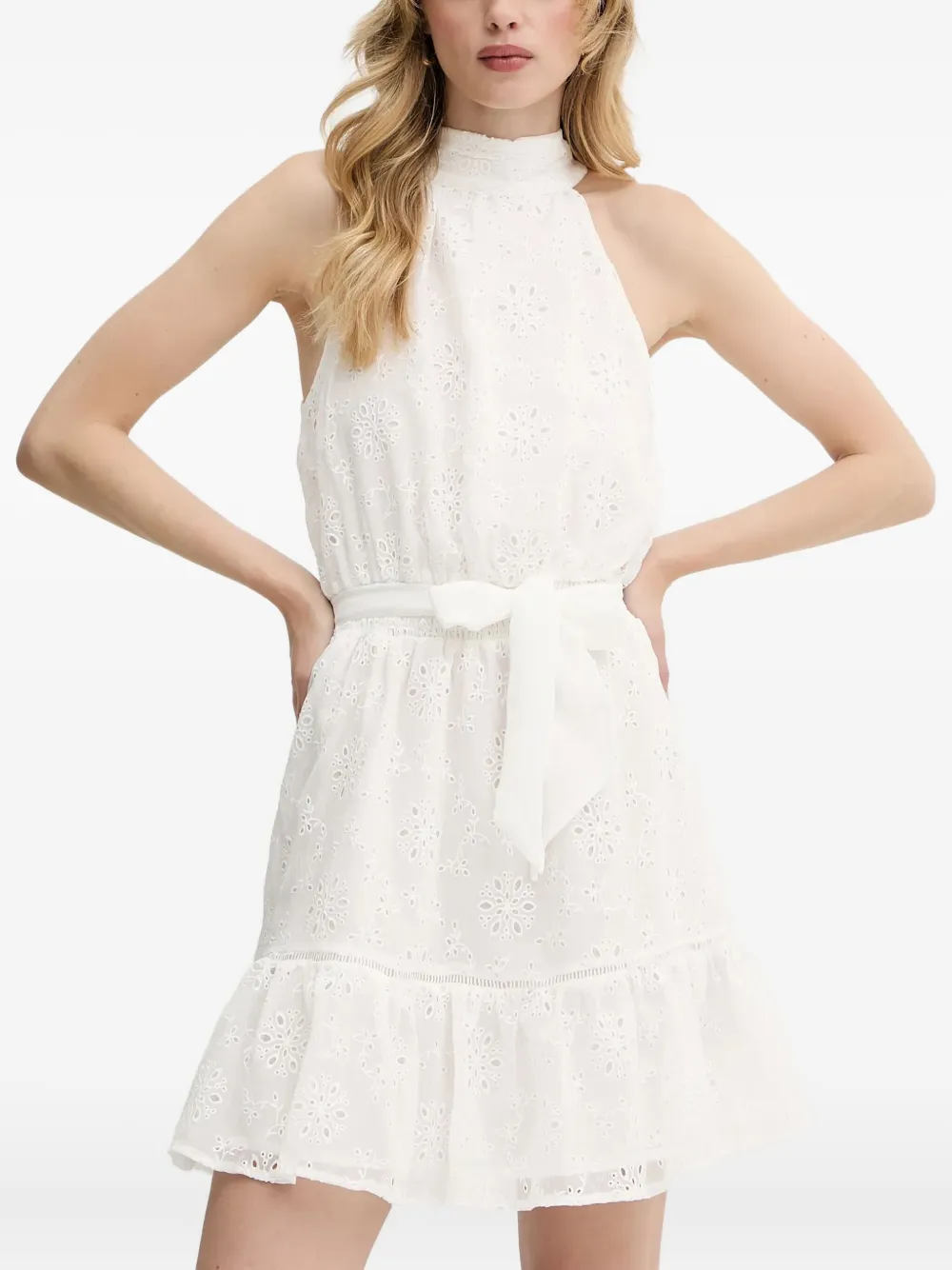 GUESS USA floral-embroidery halterneck mini dress | White | Image 1