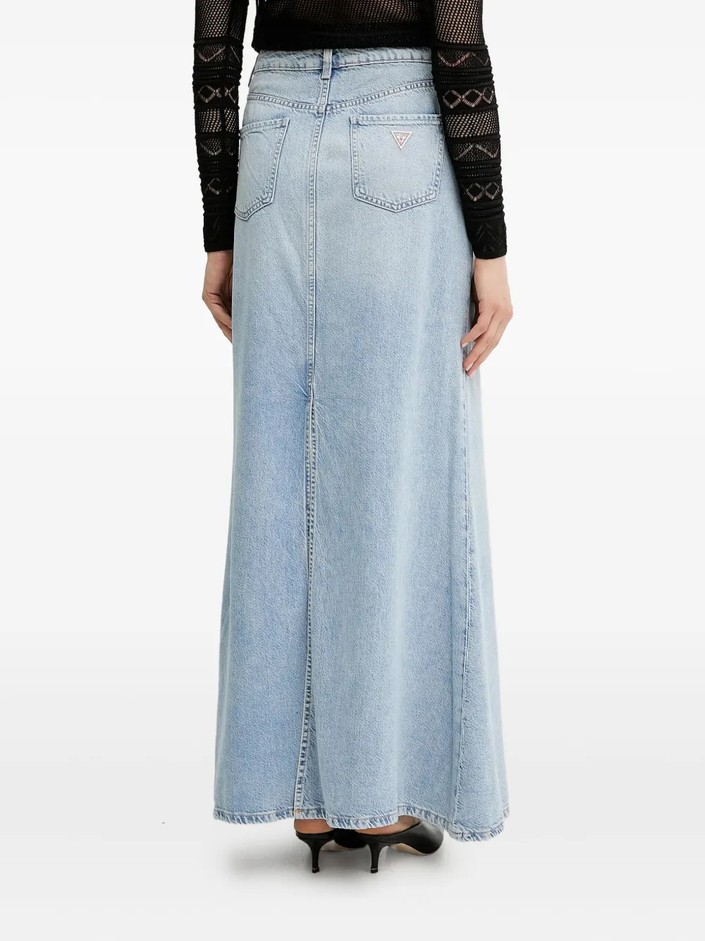 Guess Usa Denim Flare Long High-waisted Skirt In Blue