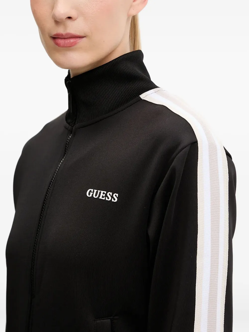 Guess Usa Stripe-detail Zip-up Sweatshirt