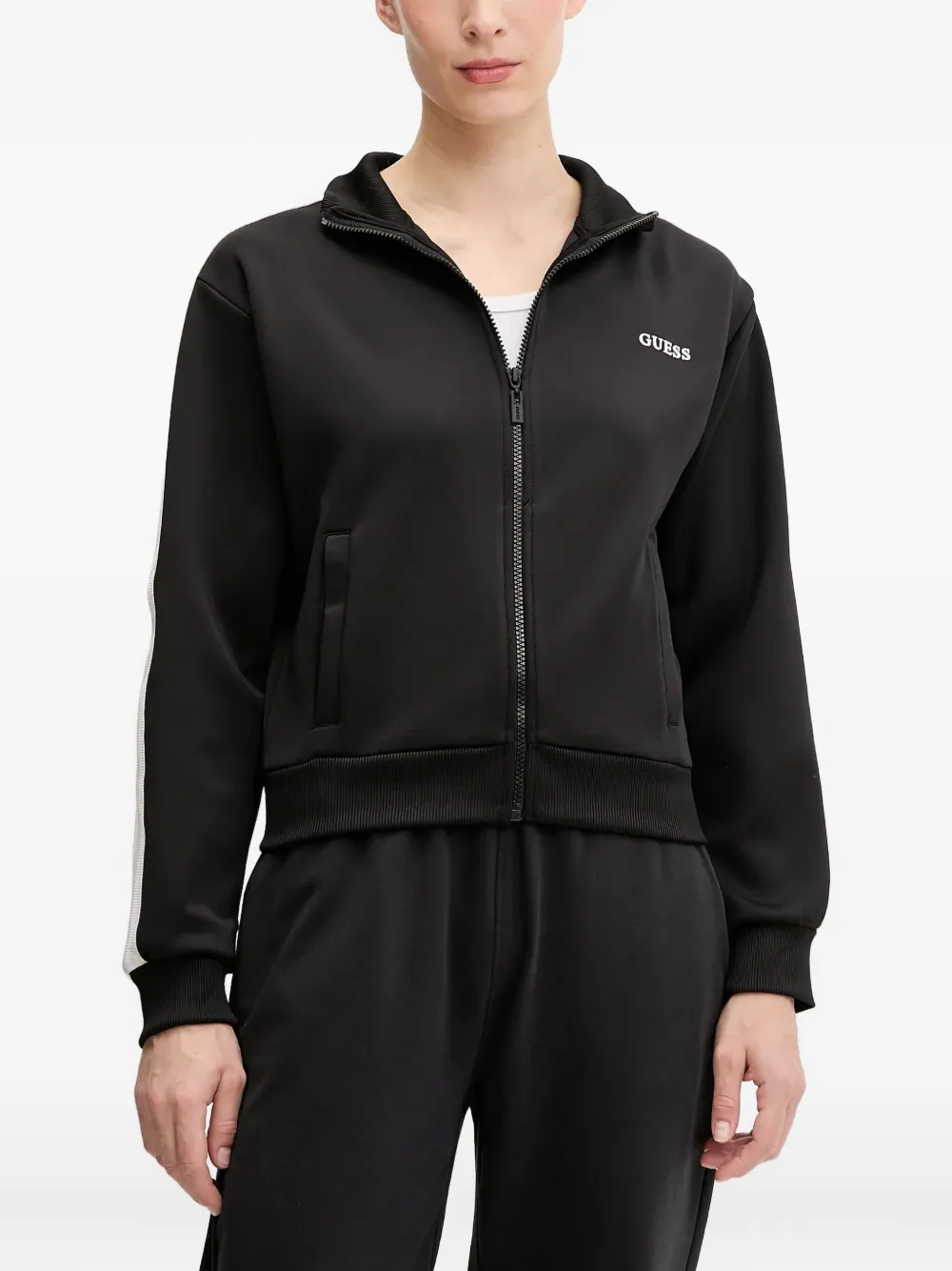 Guess Usa Stripe-detail Zip-up Sweatshirt