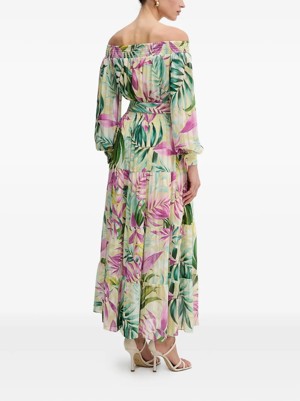 GUESS USA off-shoulder tiered maxi dress Beige