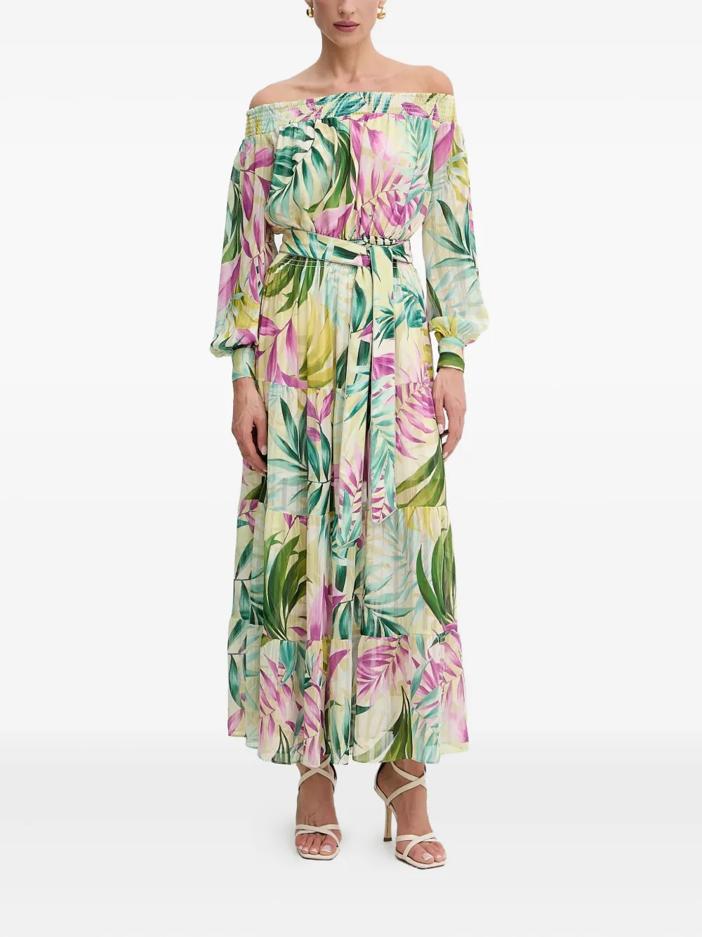GUESS USA off-shoulder tiered maxi dress | Neutrals | Image 1