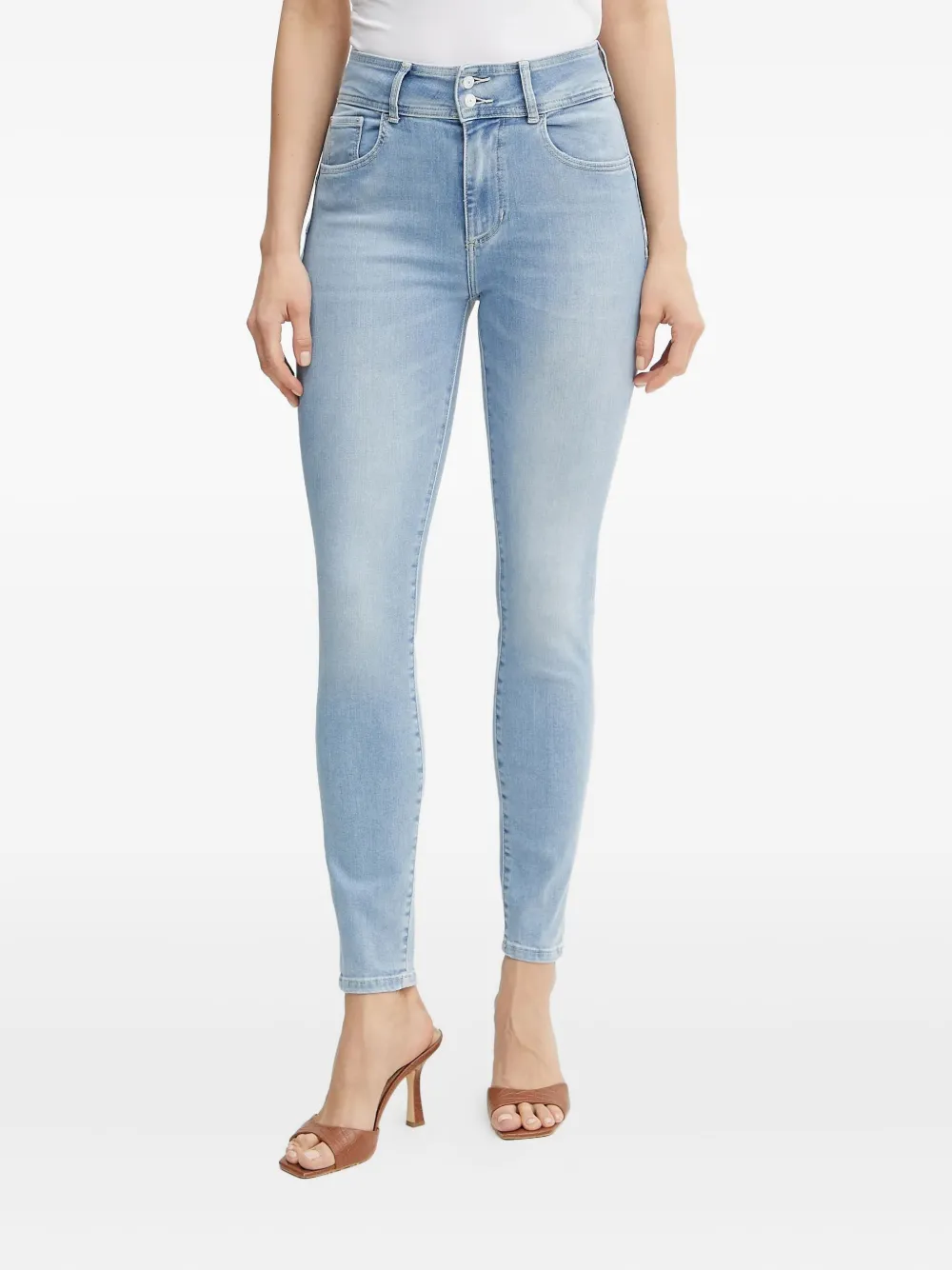 Guess Usa High-waisted Double-button Jeans In Blue