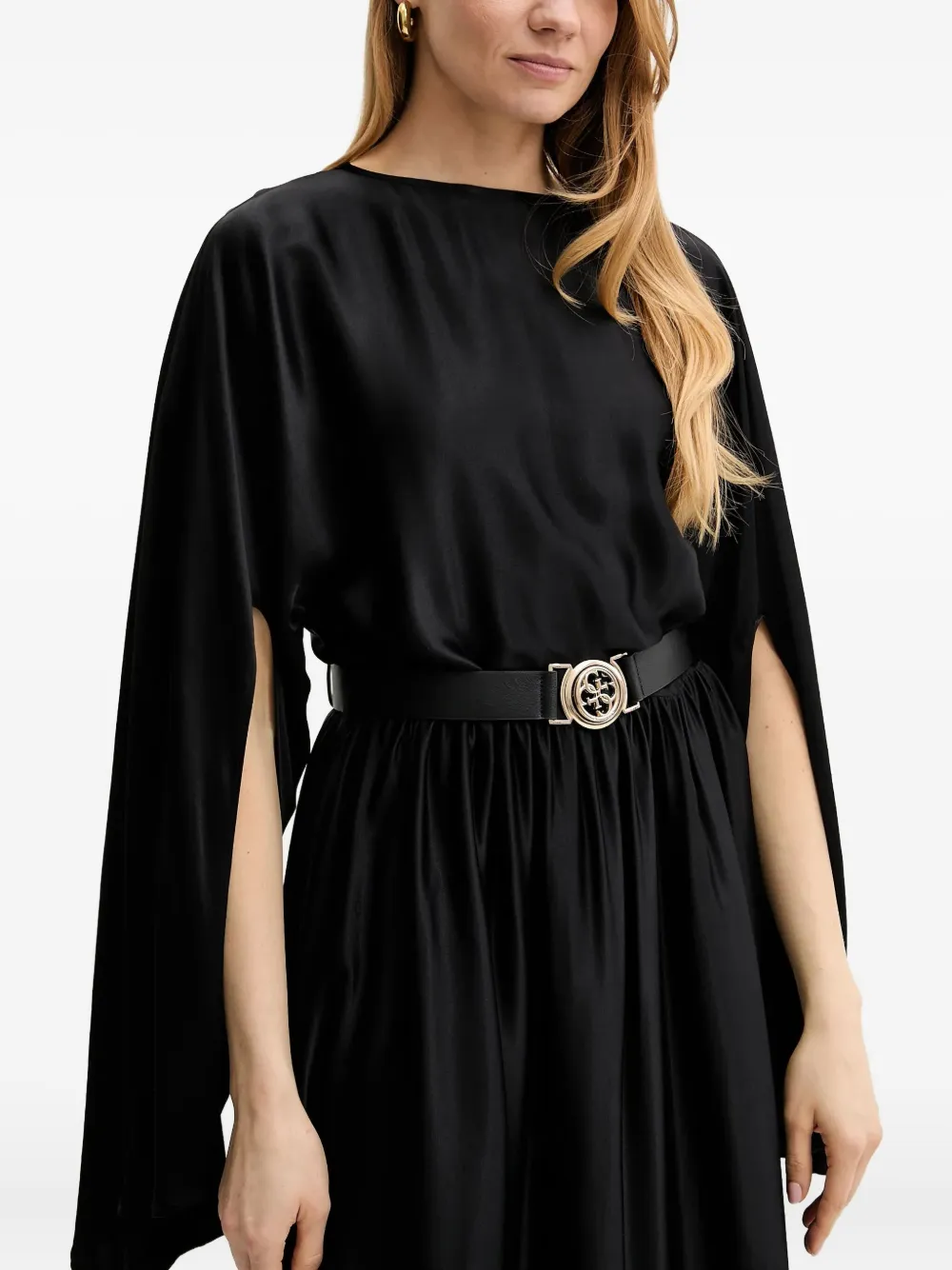 Guess Usa Split-sleeve Midi Dress In Black
