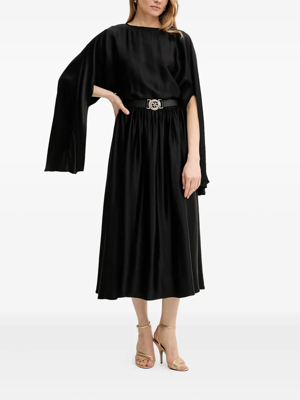 Guess Usa Split-sleeve Midi Dress In Black