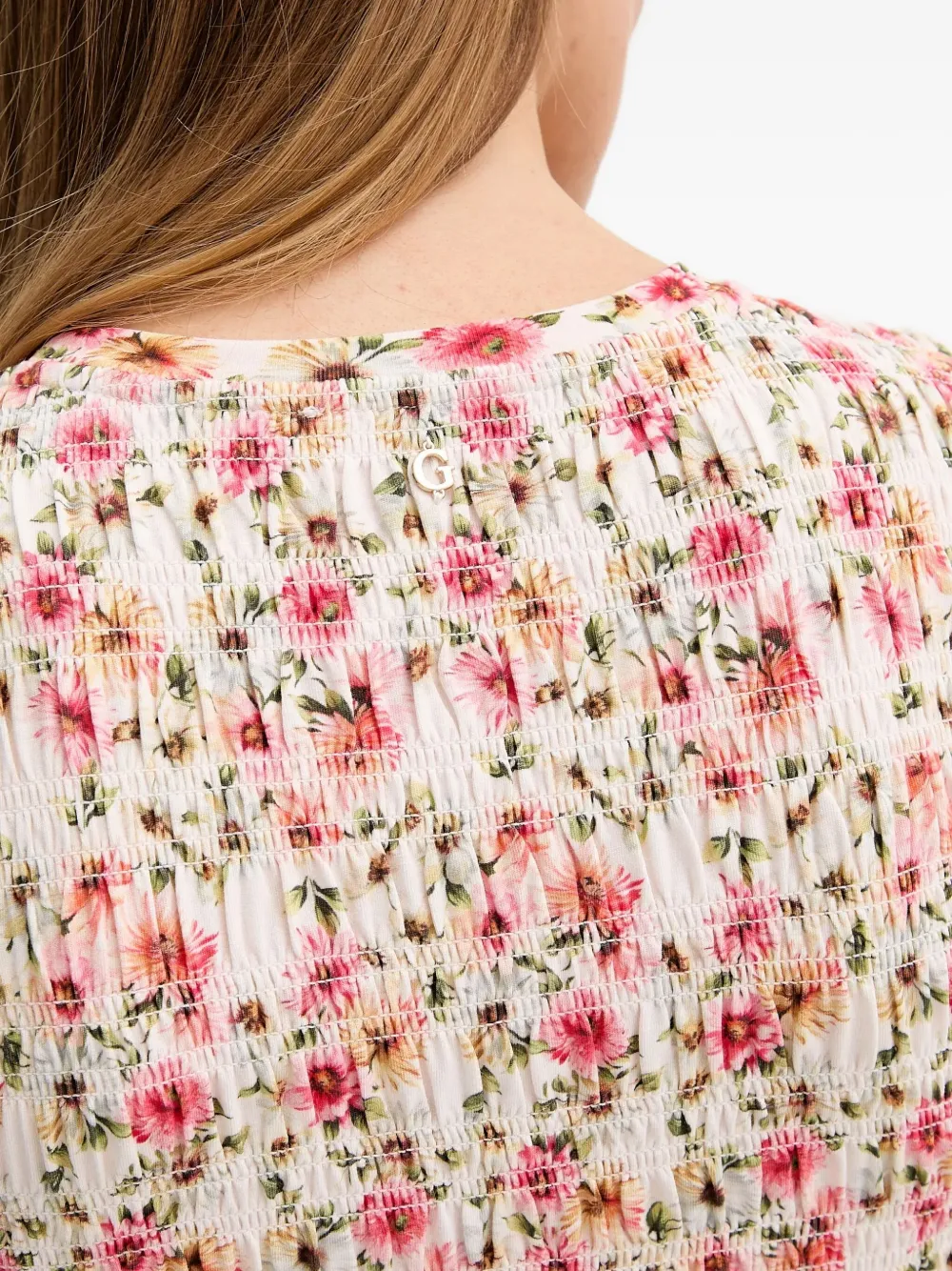 GUESS USA Gesmockte midi-jurk met bloemen Wit