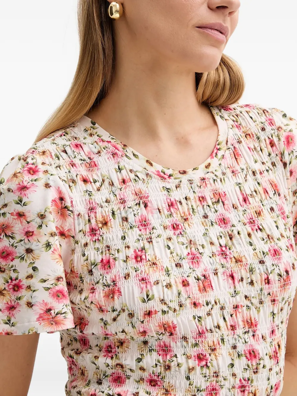 GUESS USA Gesmockte midi-jurk met bloemen Wit