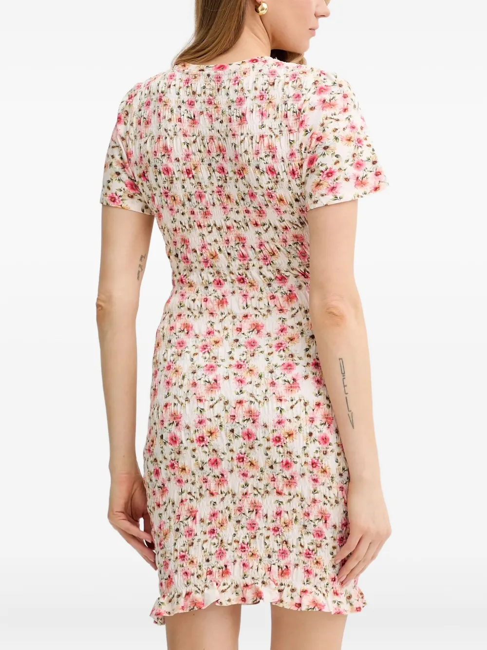 GUESS USA Gesmockte midi-jurk met bloemen Wit