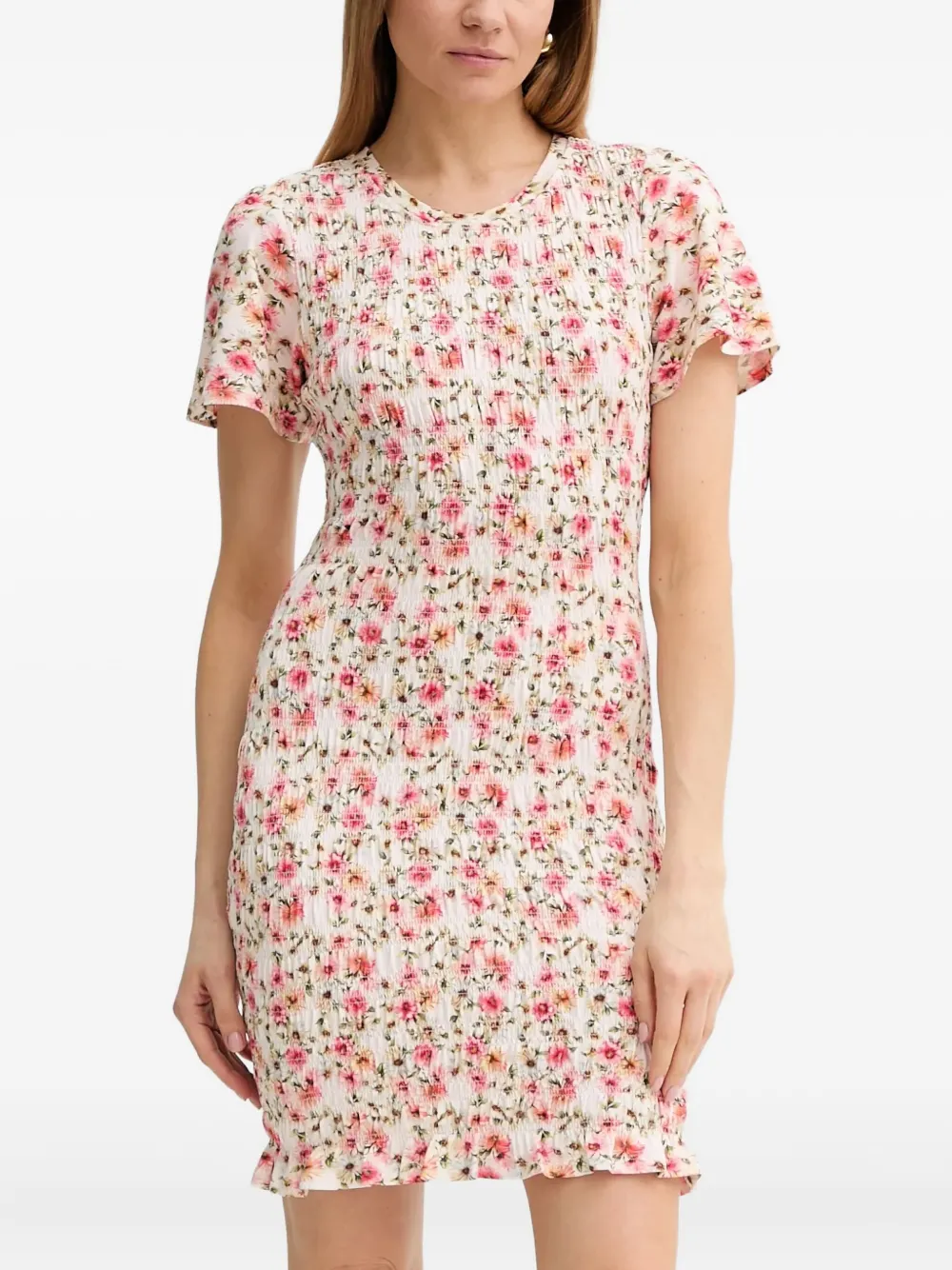 GUESS USA floral smocked midi dress | White | Image 1