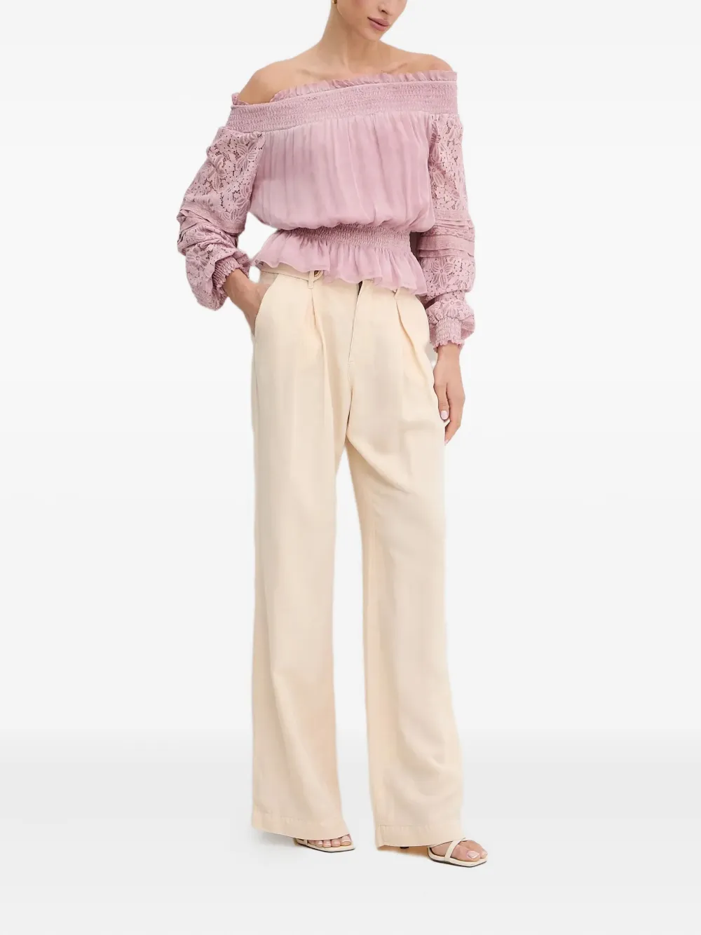 GUESS USA Gesmockte blouse met kanten mouwen - Roze