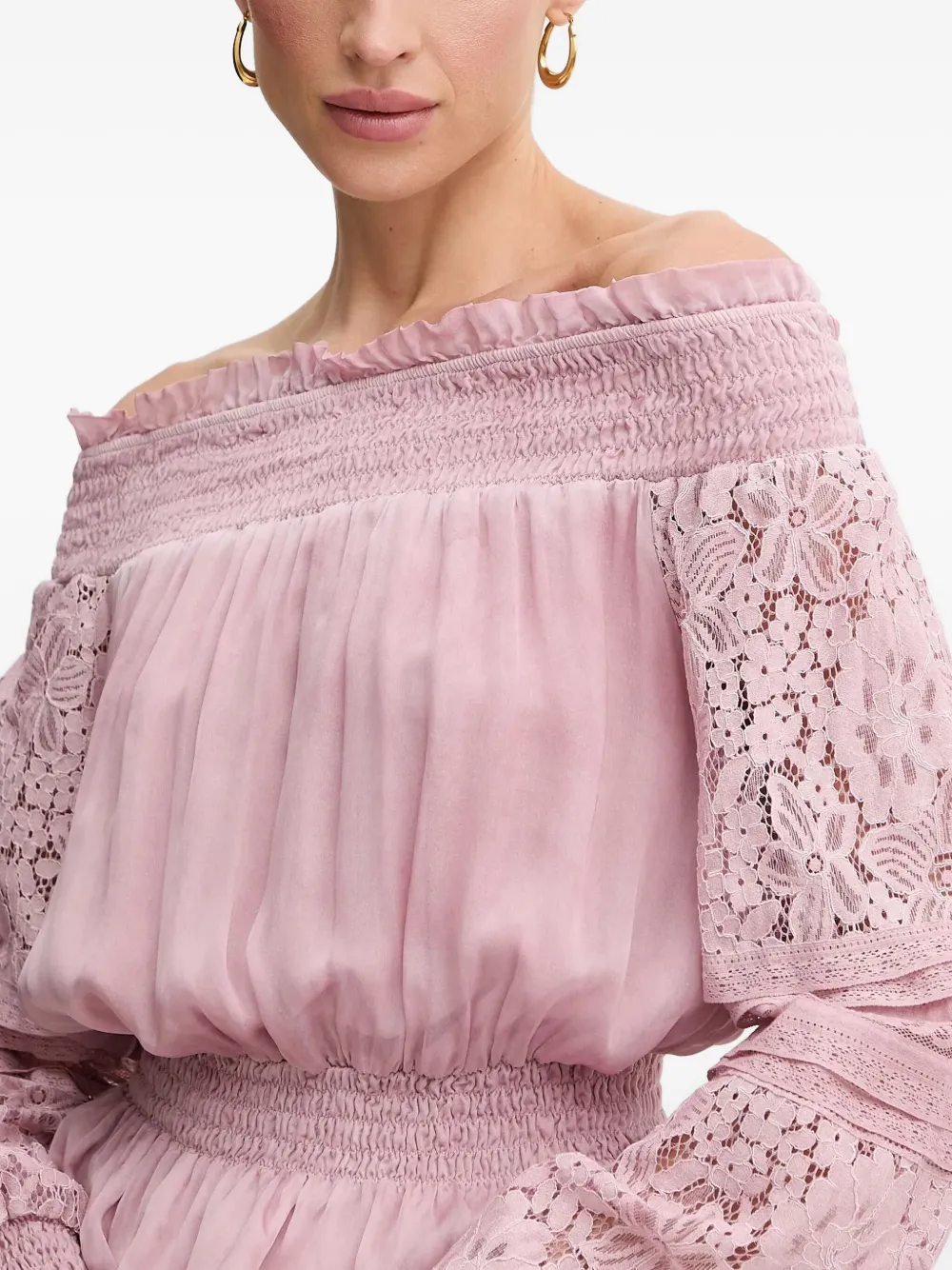 GUESS USA Gesmockte blouse met kanten mouwen Roze