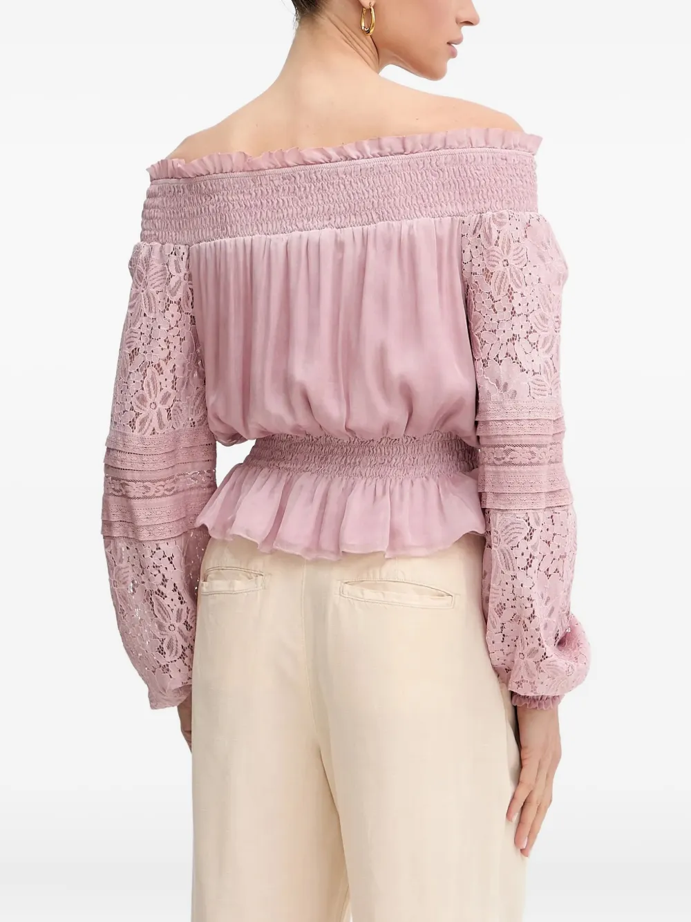 GUESS USA Gesmockte blouse met kanten mouwen Roze