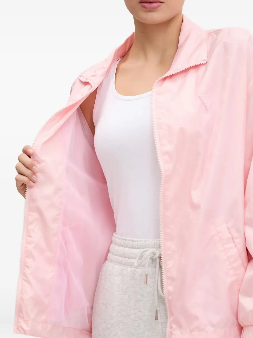 Guess Usa Logo-print Zip-up Jacket In Pink