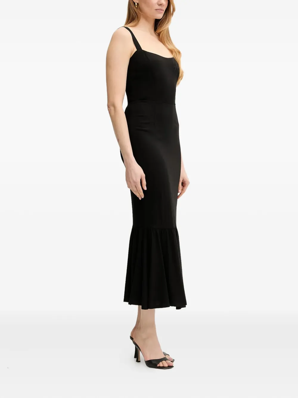 Guess Usa Square-neck Flounced Midi Dress In Black