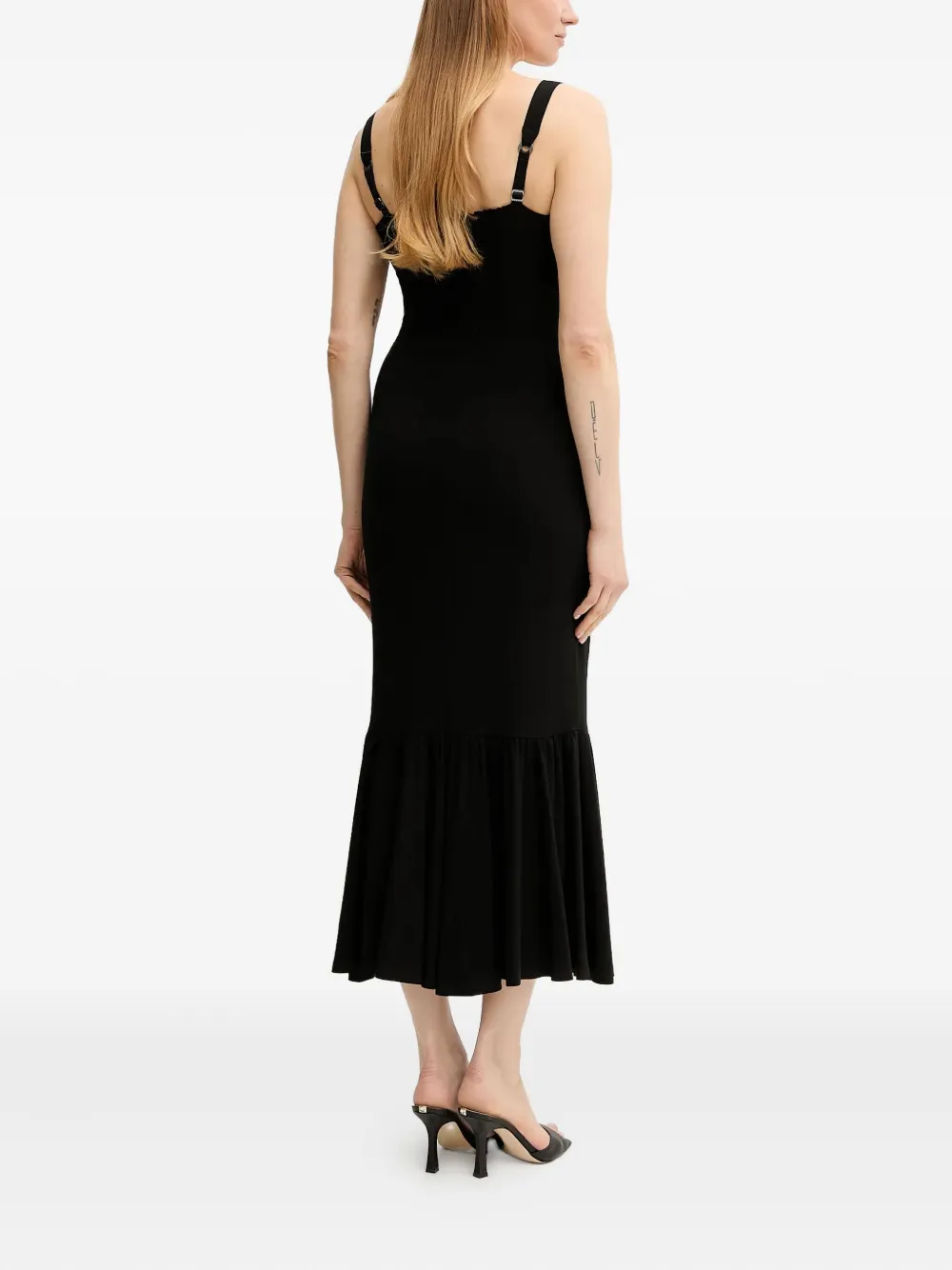 Guess Usa Square-neck Flounced Midi Dress In Black