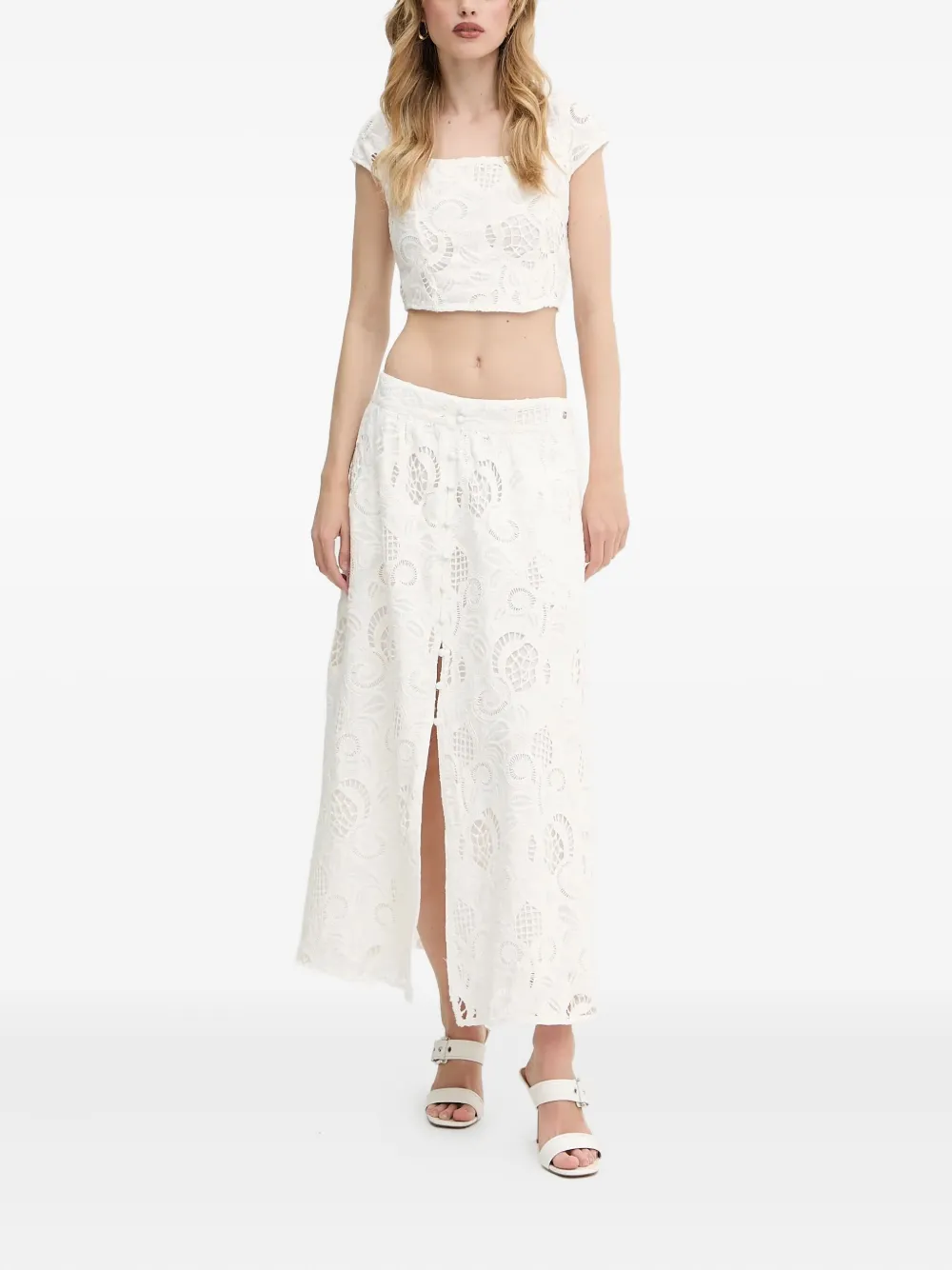 GUESS USA Broderie anglaise midi-rok - Wit