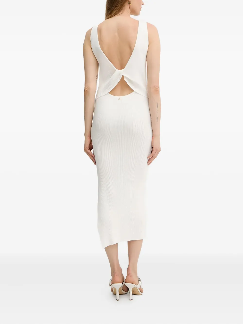 Guess Usa Midi Ribbed Open-back Dress In White