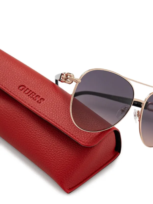 NEW! Guess Gold Rimmed Sunglasses Red Case Guess GO00042 32B Gold Red Crystals Gradient Rimless Luxury  main image 2
