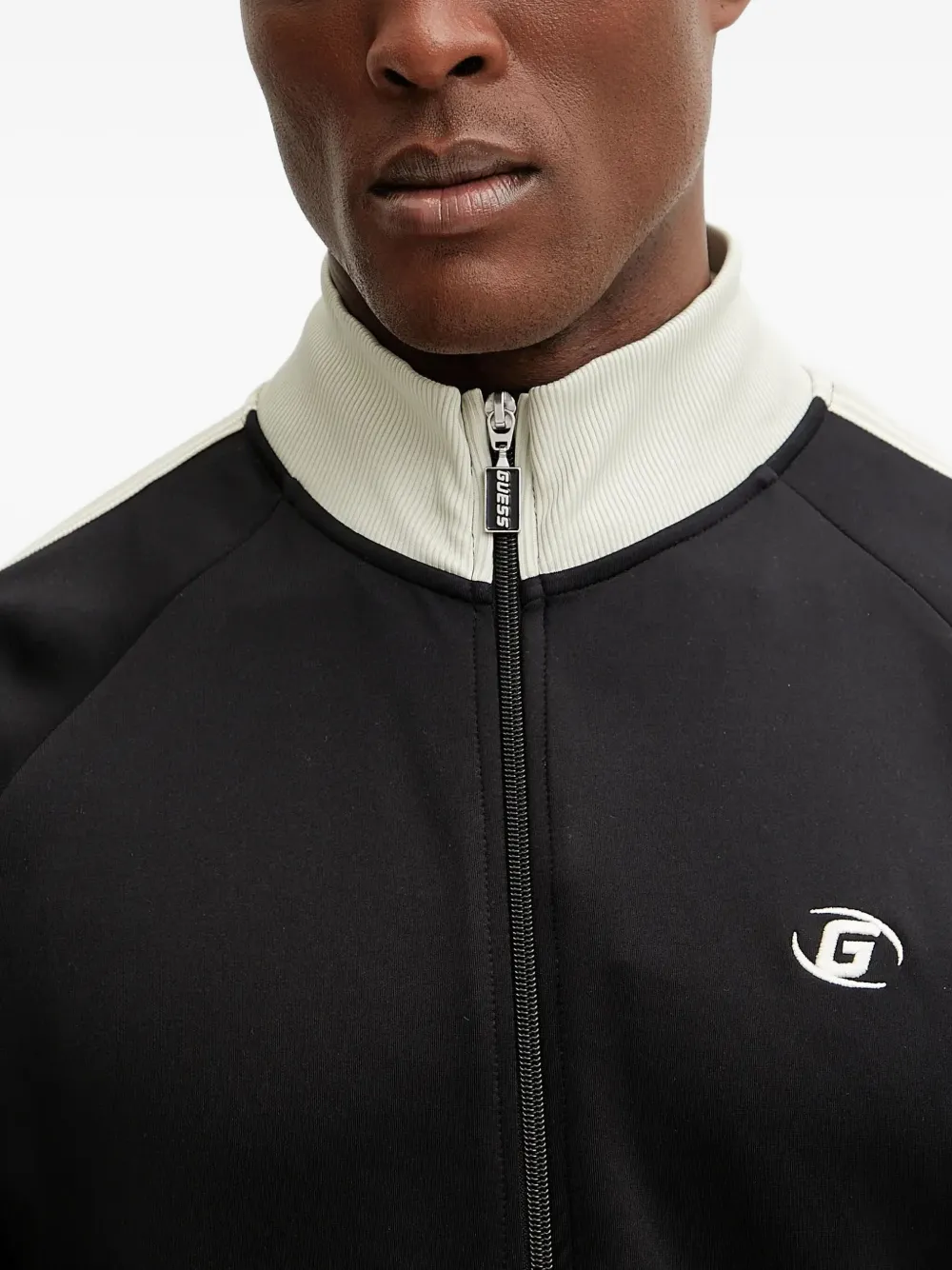 Guess Usa Panelled Zip-up Track Top In Black