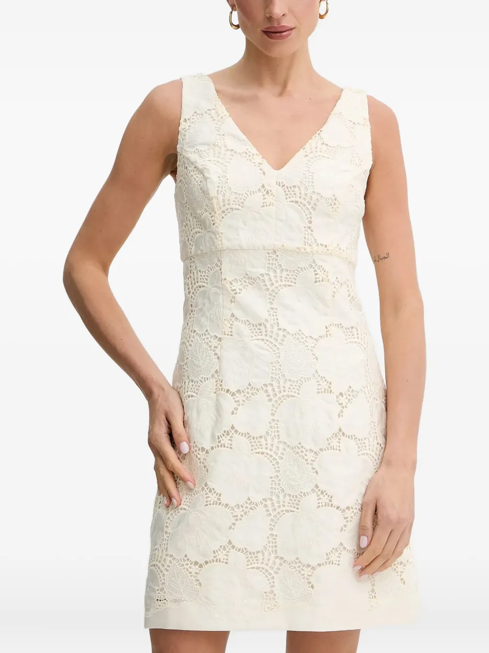 GUESS USA v-neck eyelet-pattern mini dress | Neutrals | Image 1