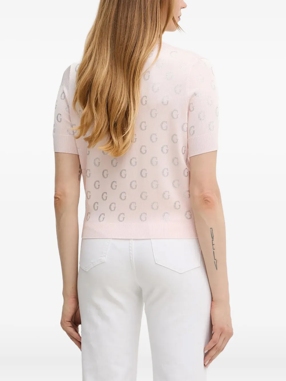 Guess Usa Logo-embellished Short-sleeves Top In Pink