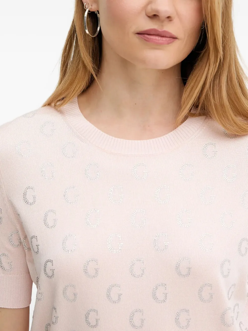 Guess Usa Logo-embellished Short-sleeves Top In Pink