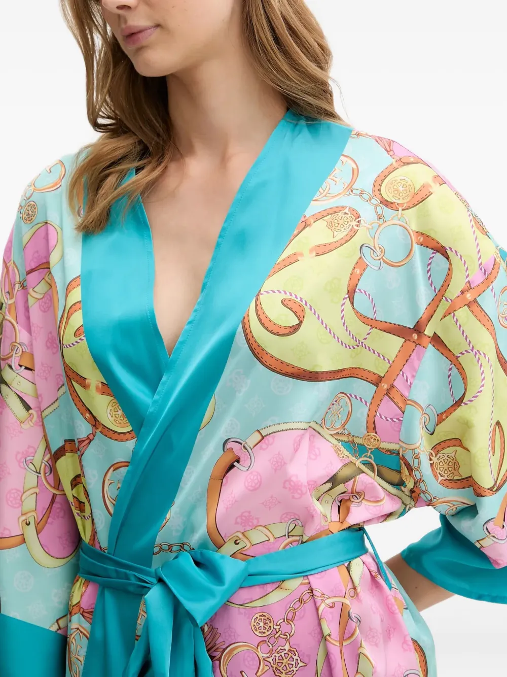 Guess Usa Printed Wrap Cover-up In Blue