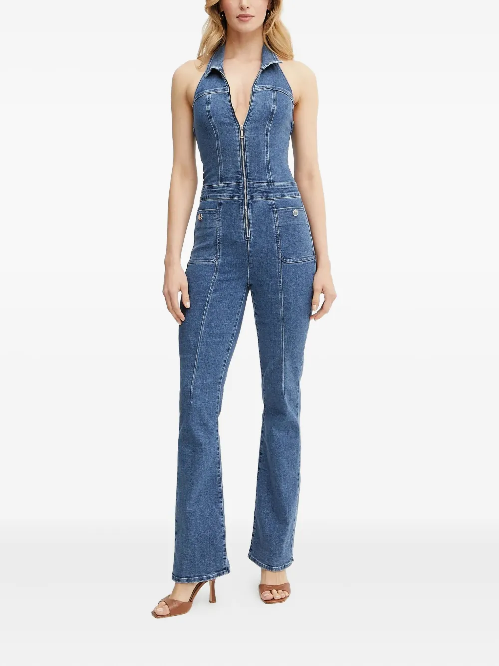 GUESS USA Jumpsuit met halternek en rits - Blauw