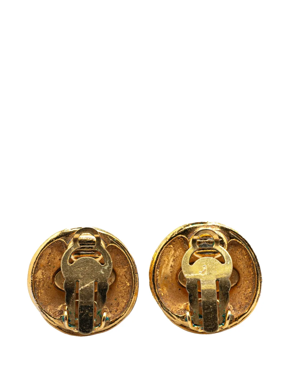 Pre-owned Chanel 1994 Gold Plated Cc Round Clip On Earrings Costume Earrings