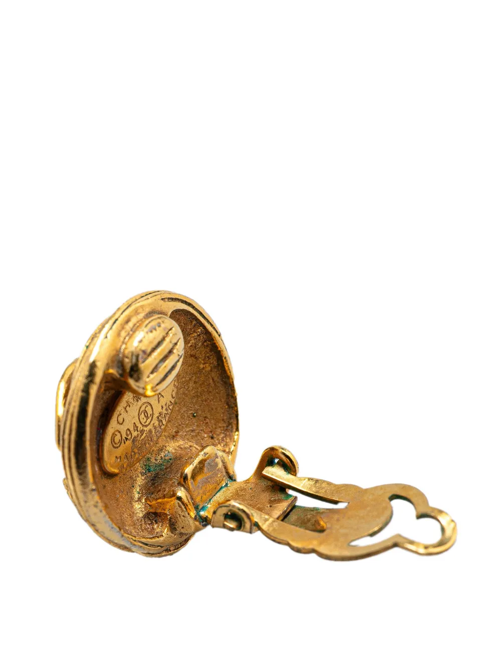 Pre-owned Chanel 1994 Gold Plated Cc Round Clip On Earrings Costume Earrings
