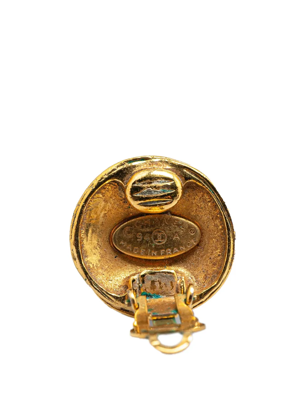Pre-owned Chanel 1994 Gold Plated Cc Round Clip On Earrings Costume Earrings