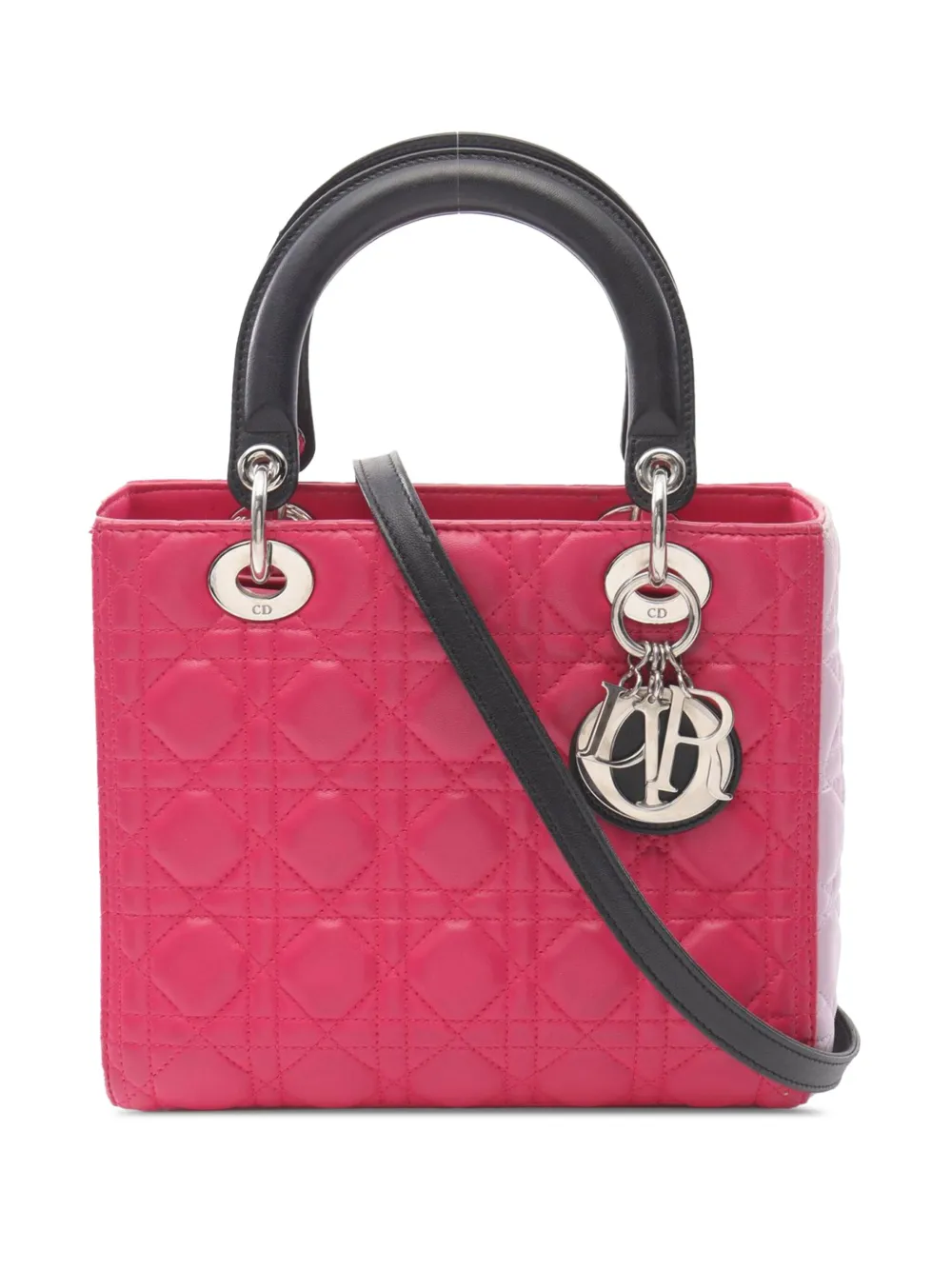 Christian Dior Pre-Owned 2014 ミディアム トリコロール ラムスキン カナージュ レディ ディオール Christian Dior Pre-Owned 2014 ミディアム トリコロール ラムスキン カナージュ レディ ディオール