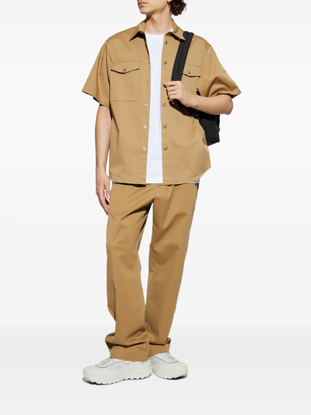 Moncler cotton-blend straight-leg trousers - Beige