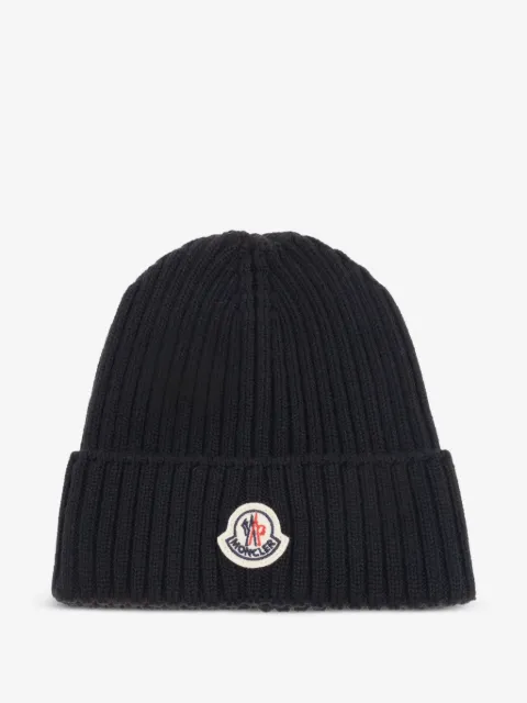 Moncler Enfant logo-patch ribbed-knit beanie hat
